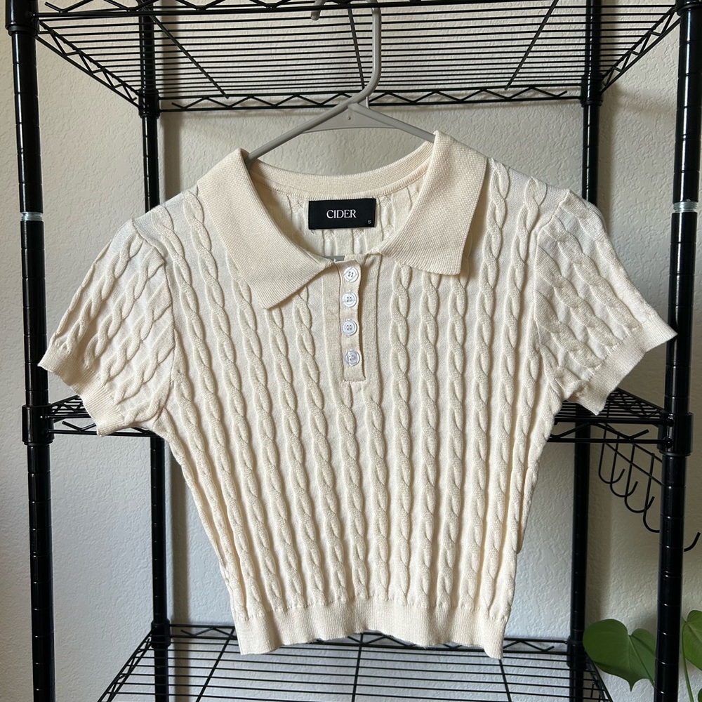 Cider Beige Cable Knit Crop Polo